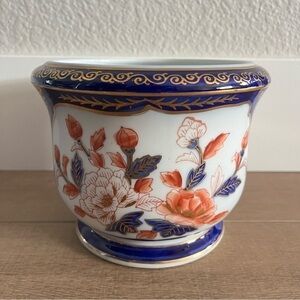 Vintage Imari Chinese Vintage Oriental‎  Planter Deep Blue White Round Bowl Vase